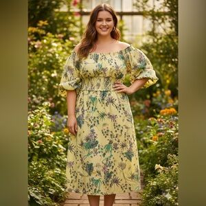 SIZE 2X Macy’s INC International Concepts Botanical Print Puff Sleeve Dress